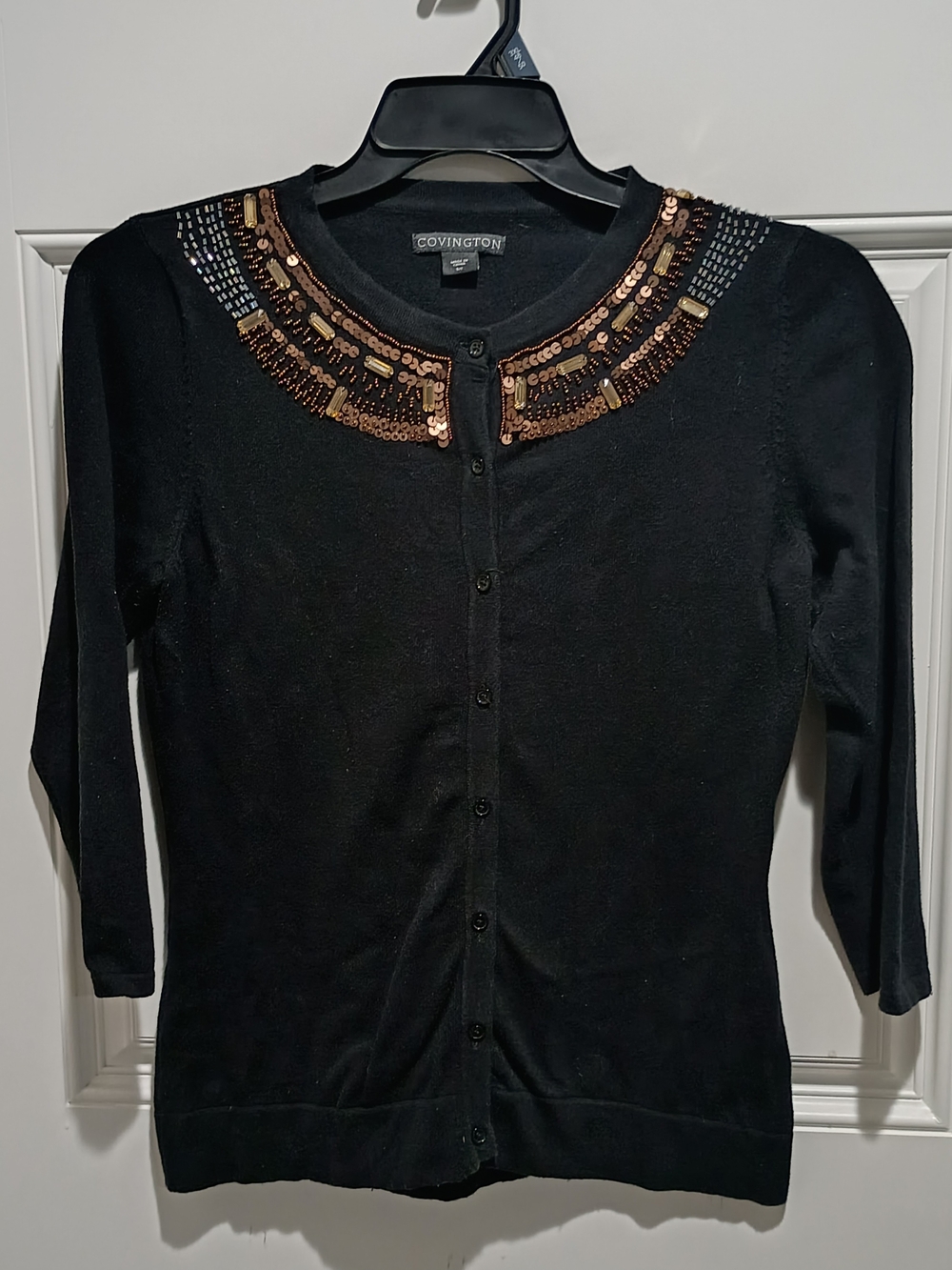 Covington Black Sequin-Embellished Cardigan Sweater